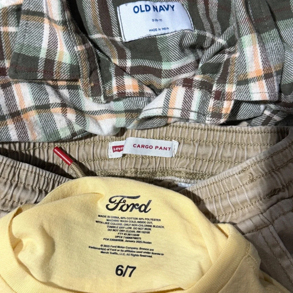 Ford Old Navy Levi's Outfit Set Boys 6/7 Khaki Green Plaid Bronco GUC